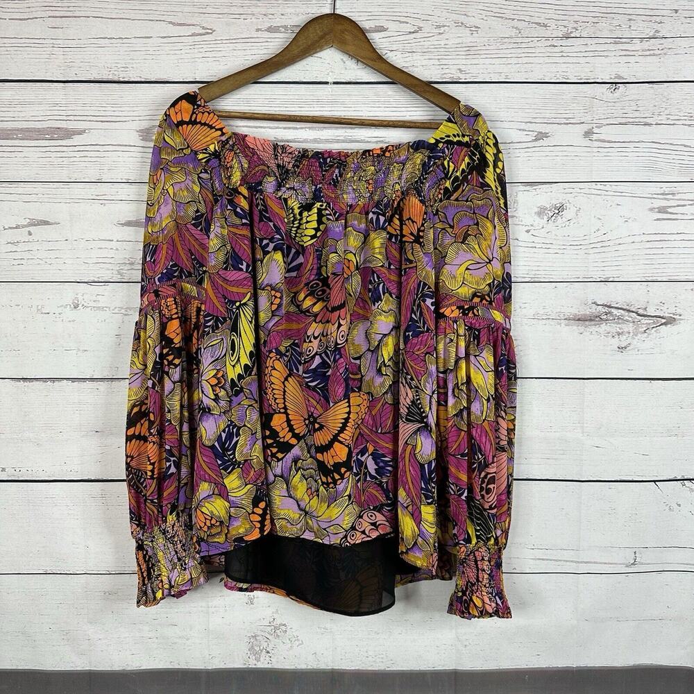 Anthropologie Alexandra Farmer Blouse Womens XL Butterfly Fairy Garden Smocking - Picture 6 of 15